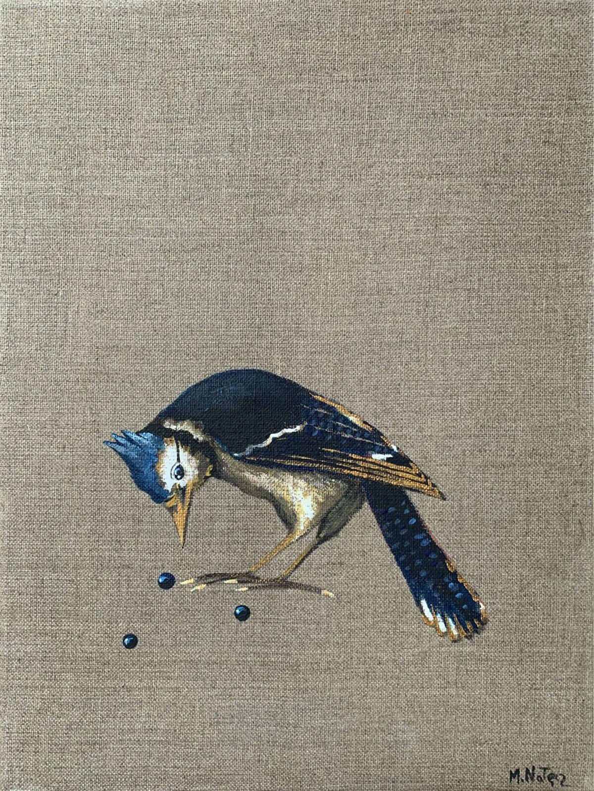 Magdalena Nałęcz Animal Painting – Ohne Titel - Figuratives Acrylgemälde, Vögel, Realistisch, lebhafte Farben