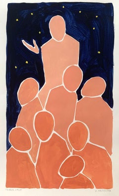 Prophet - Pintura acrílica figurativa sobre papel, Arte joven, Minimalismo, Vibrante