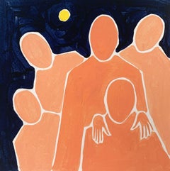 Luna piena - Pittura acrilica figurativa su carta, Arte giovane, Minimalismo, Vibrante