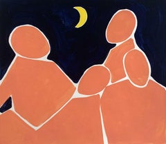 Night conversation - Figurative Acrylic Painting on Paper, Young art, Minimalism