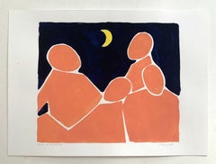 Night conversation - Figurative Acrylic Painting on Paper, Young art, Minimalism