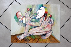 Peinture contemporaine rare et unique, gouache sur papier, XXIe siècle Couleur vive
