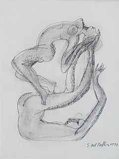 Deux nus - XXe siècle, dessin figuratif, nu, noir et blanc