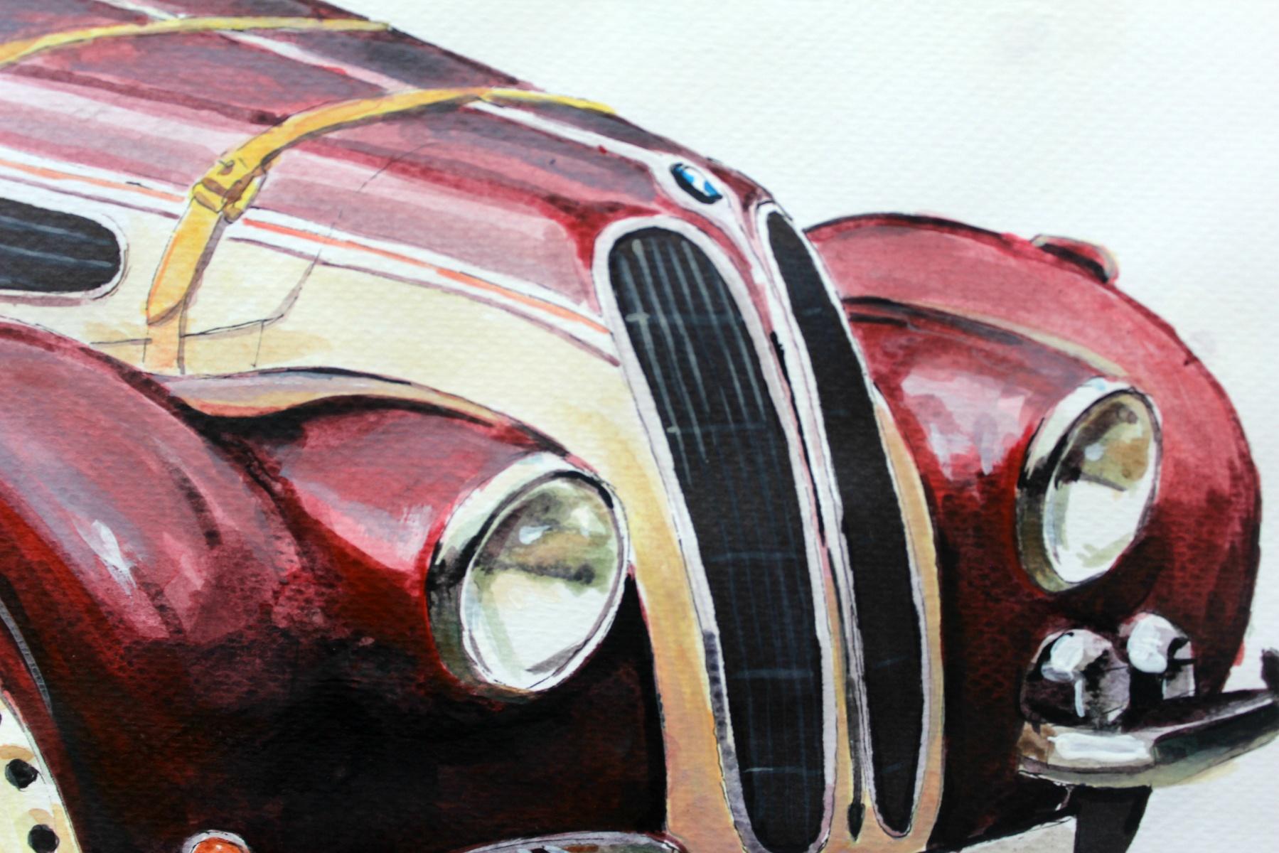 BMW 327 - XXI Century, Contemporary Watercolor & Ink Painting, Vehicle, Car - Art by Mariusz Szałajdewicz