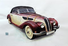 BMW 327 - XXI Century, Contemporary Watercolor & Ink Painting, Vehicle, Car