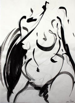 Nude - XXI century, Contemporary Mixed media Ink Drawing, Black & White