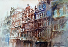 Brussels - Grand Place - 21 century watercolor painting, Landscape, Architecture