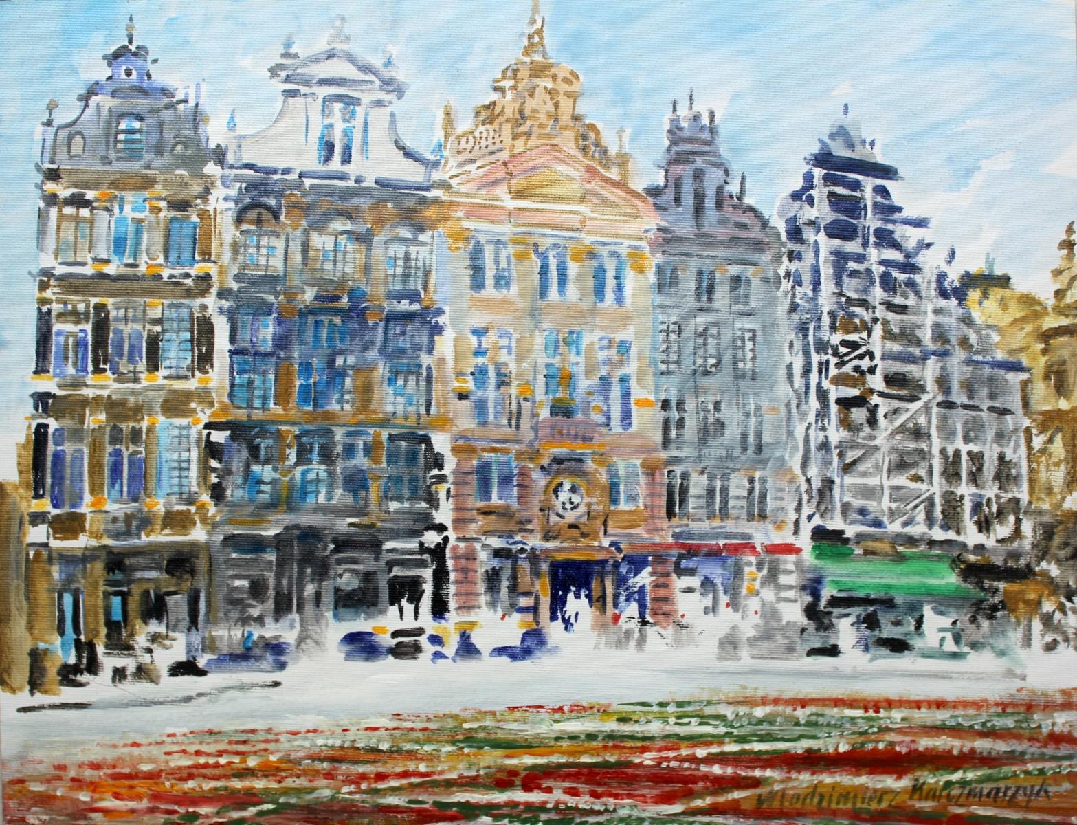 Włodzimierz Karczmarzyk Landscape Art - Brussels - the Townhouses - 21 century watercolor painting, Landscape, Realistic