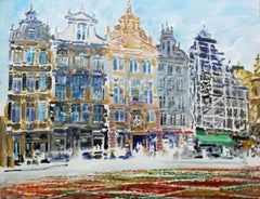 Bruxelles - Les maisons de ville - peinture à l'aquarelle du XXIe siècle, paysage, réaliste