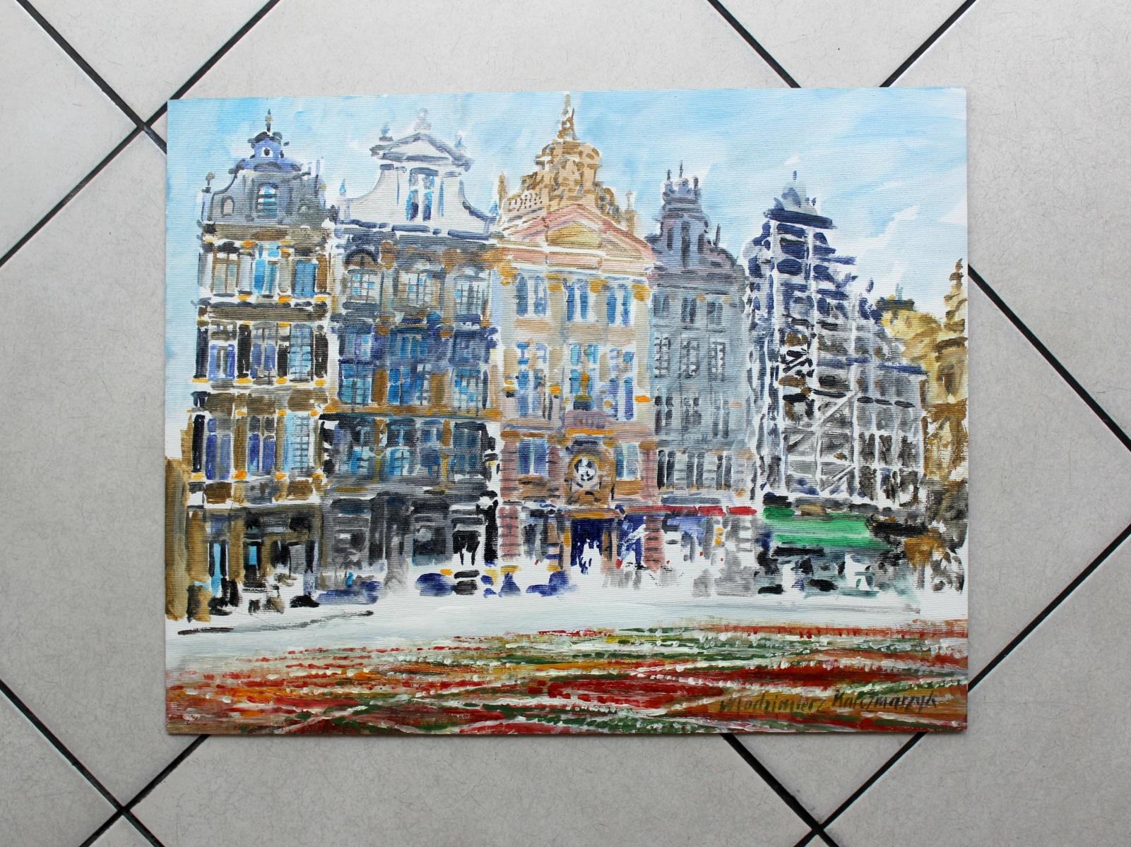 Brüssel – die Stadthäuser – Aquarellmalerei des 21. Jahrhunderts, Landschaft, Realismus (Sonstige Kunststile), Art, von Włodzimierz Karczmarzyk