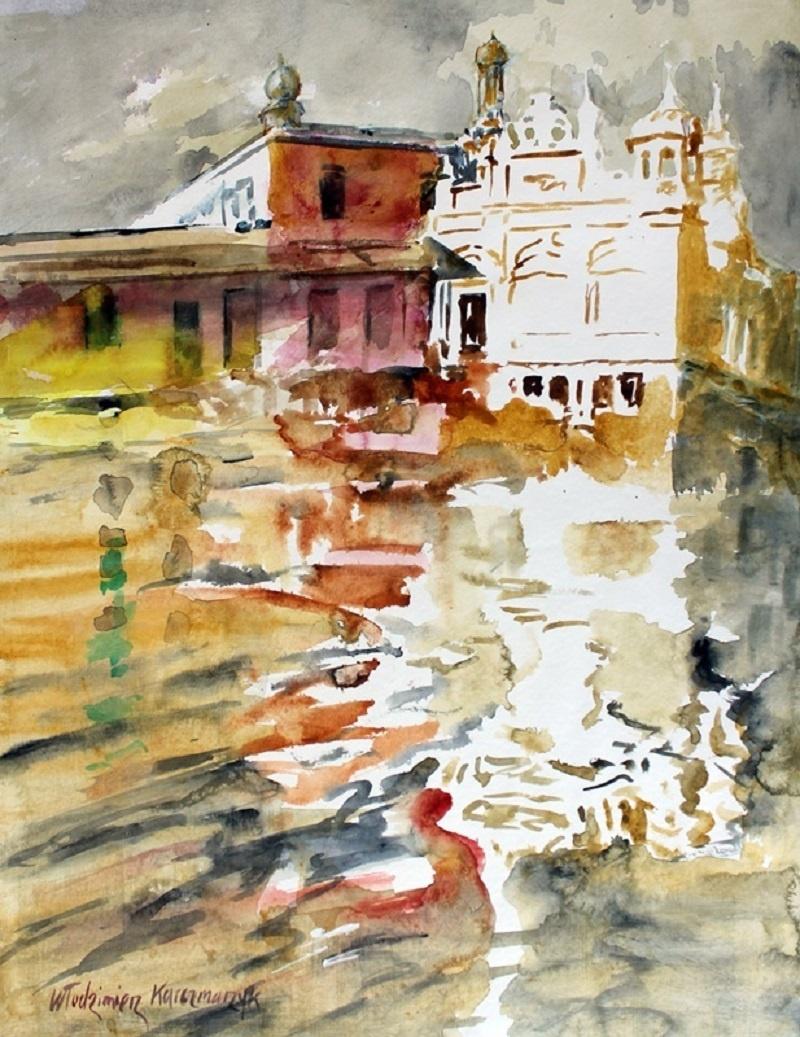 Włodzimierz Karczmarzyk Landscape Art - Bombay - 21 century, Watercolor painting, Landscape, Architecture, Colorful