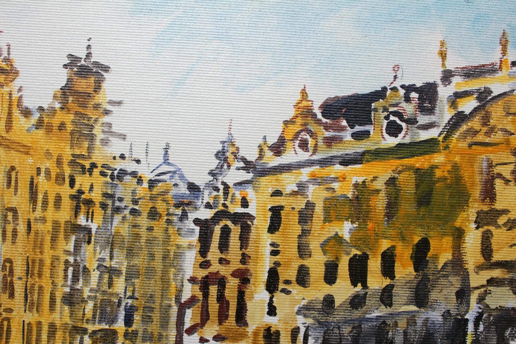 Brüssel, der Palast der Herzöge von Brabant – Aquarellmalerei des 21. Jahrhunderts (Grau), Landscape Art, von Włodzimierz Karczmarzyk