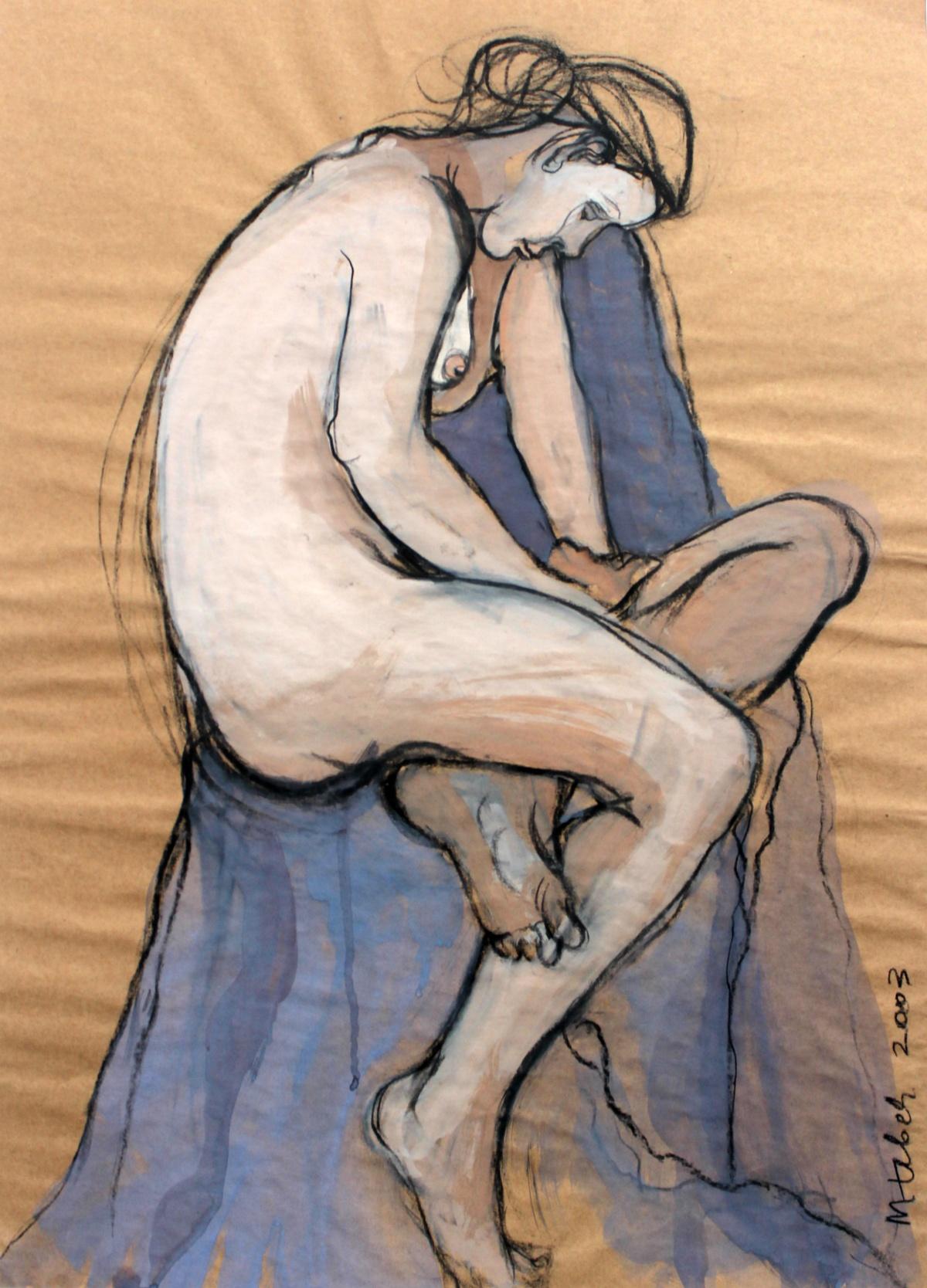 Nude - XXI Century, Contemporary Gouache and Charcoal Figurative Drawing, Female