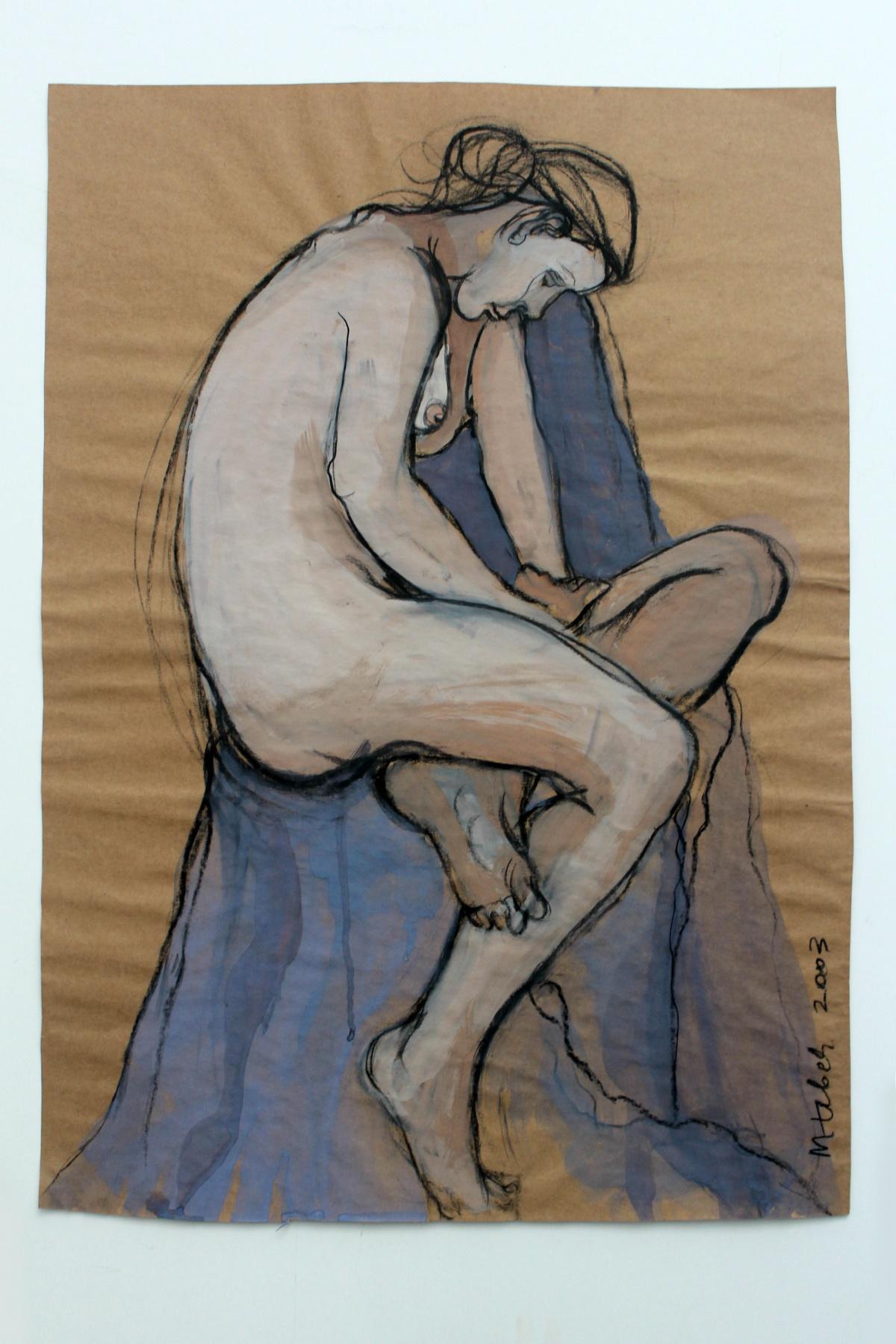 Nude - XXI Century, Contemporary Gouache and Charcoal Figurative Drawing, Female - Art by Marta Łebek