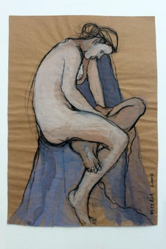 Nude - XXI Century, Contemporary Gouache and Charcoal Figurative Drawing, Female