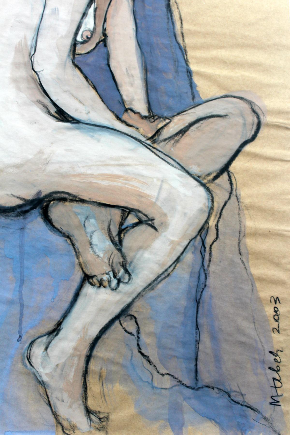 Akt - XXI Jahrhundert, Zeitgenössische Gouache und Kohle Figurative Zeichnung, Weiblich (Expressionismus), Art, von Marta Łebek