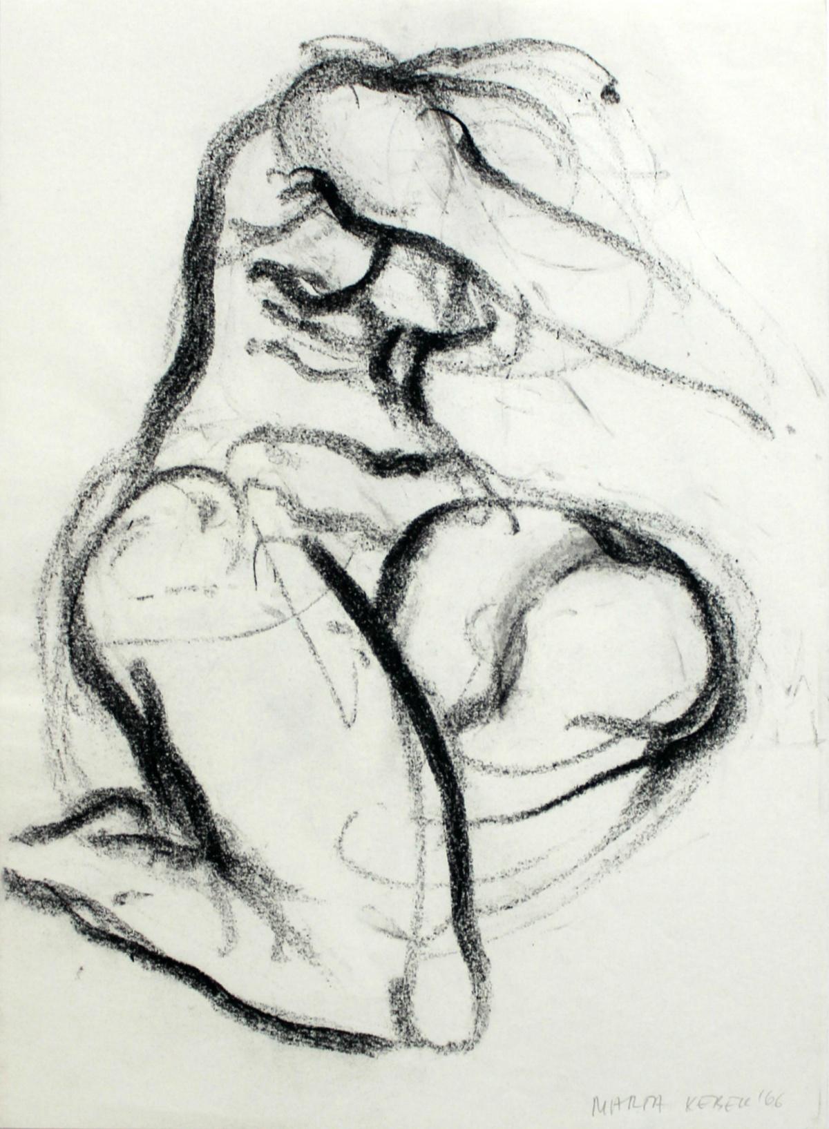 Nude - XXI Century, Contemporary Charcoal Figurative Drawing, Sitting Female