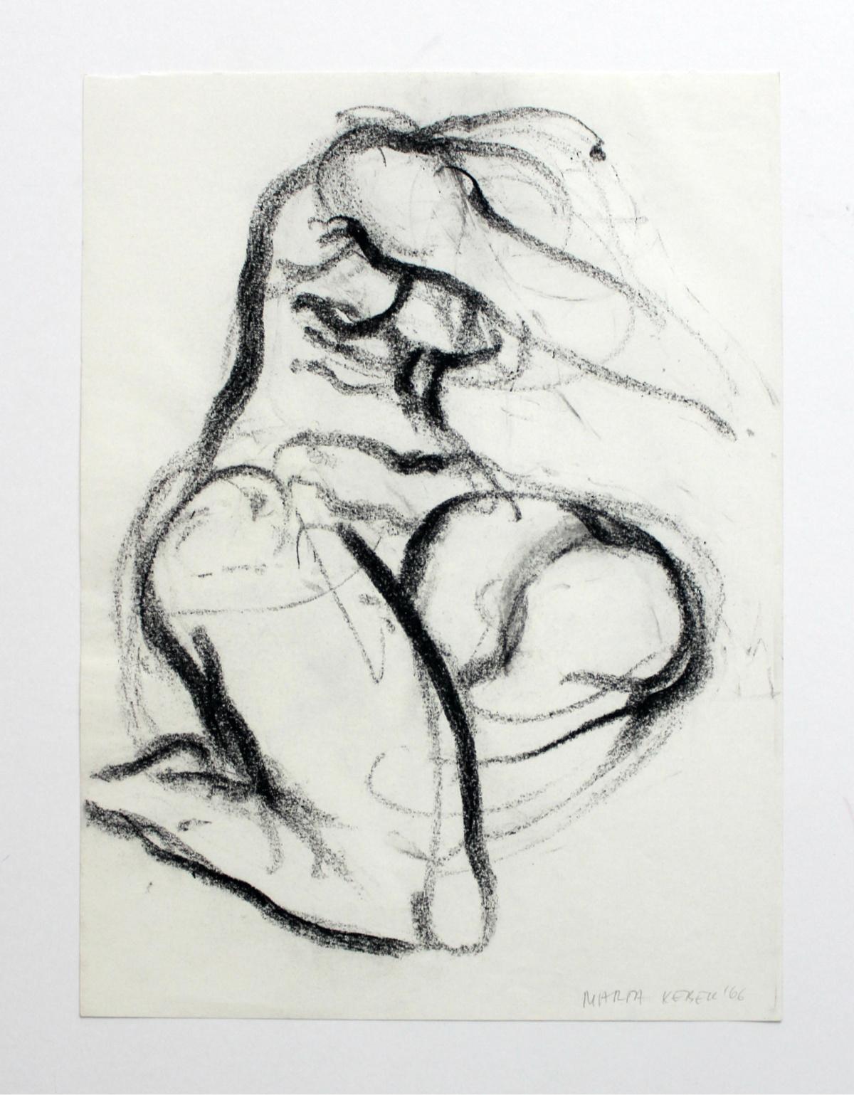 Nude - XXI Century, Contemporary Charcoal Figurative Drawing, Sitting Female - Art by Marta Łebek