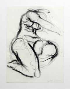 Nude - XXI Century, Contemporary Charcoal Figurative Drawing, Sitting Female