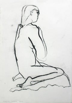 Nu - XXIe siècle, dessin figuratif contemporain au fusain, Femme assise