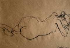 Nude - XXI Century, Black Charcoal Figurative Expressionist Drawing