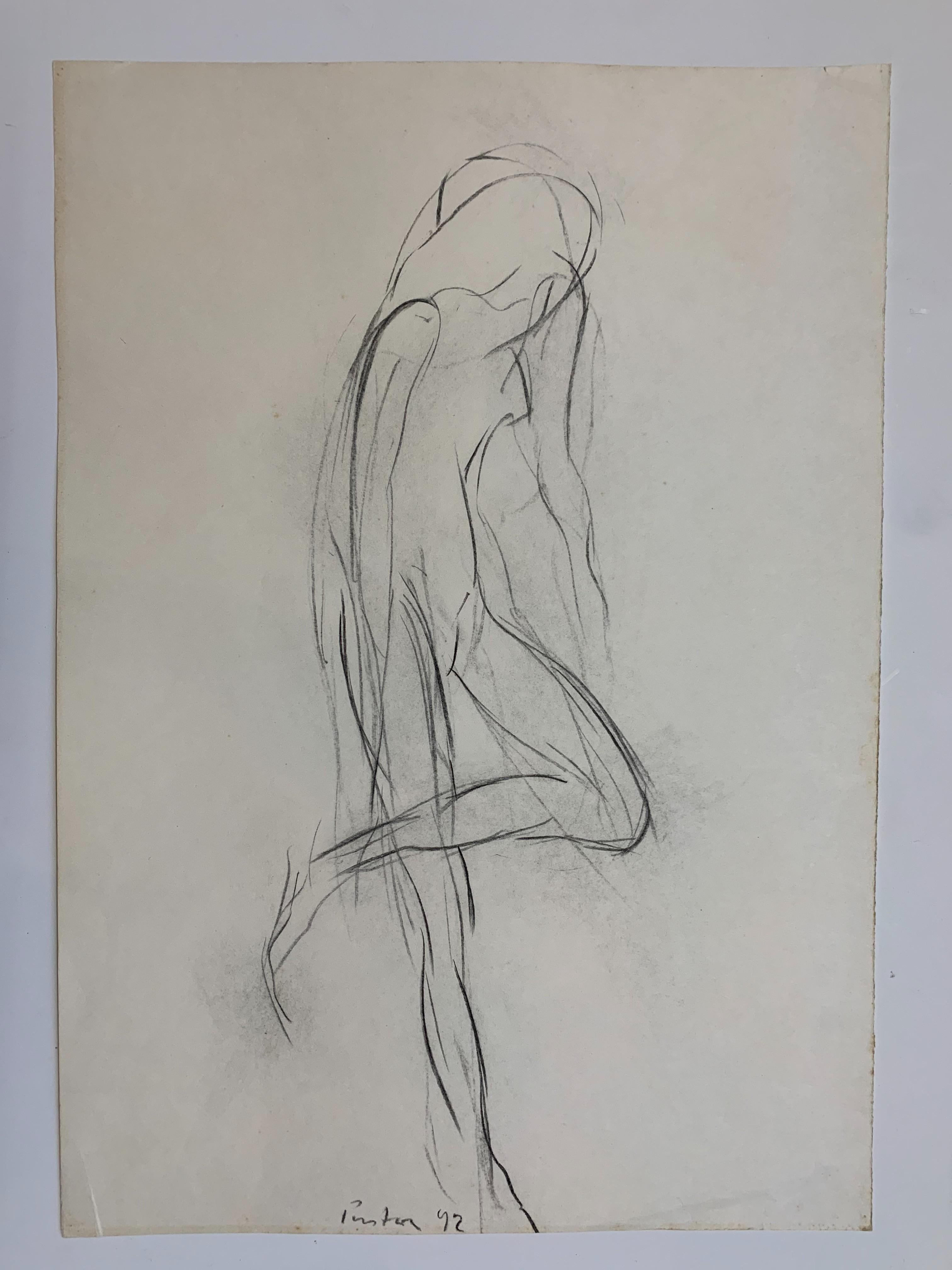 Senza titolo - Disegno contemporaneo a matita, Figurativo, Minimalista, Bianco e nero in vendita 1