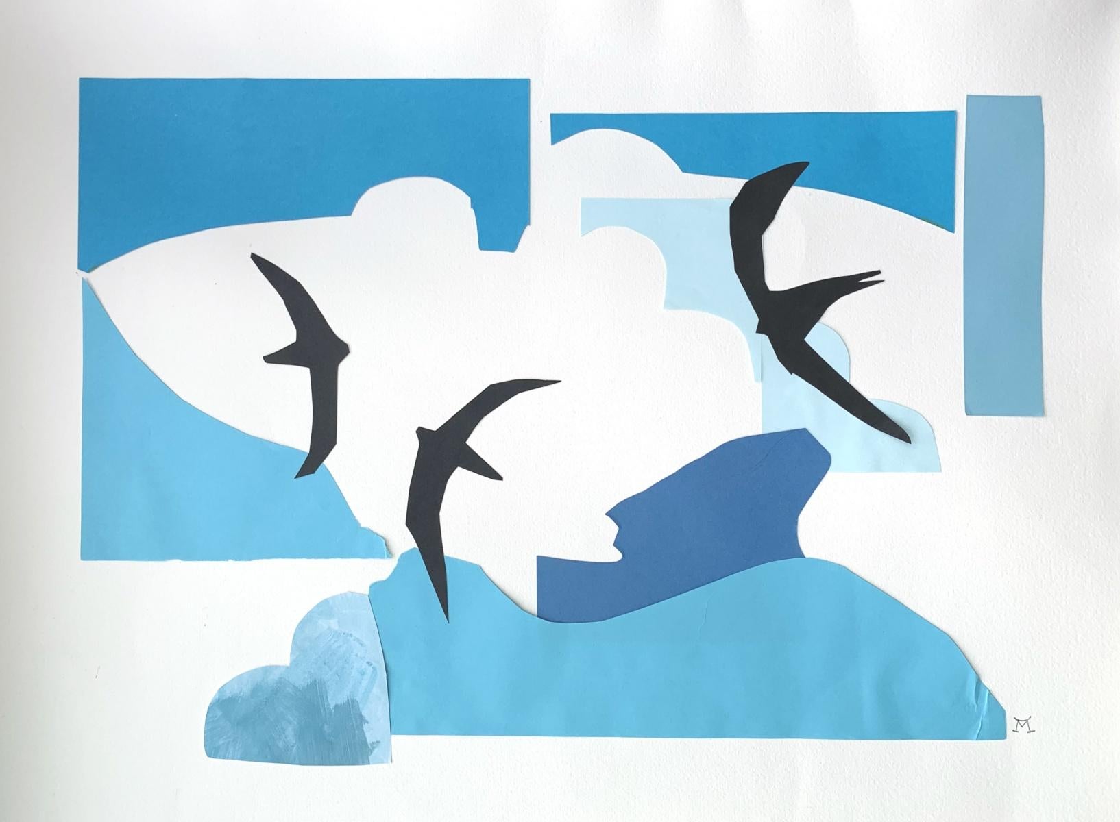 Swifts - Papercut & gouache artwork, Colorful Animal, Fairy tale, Figurative