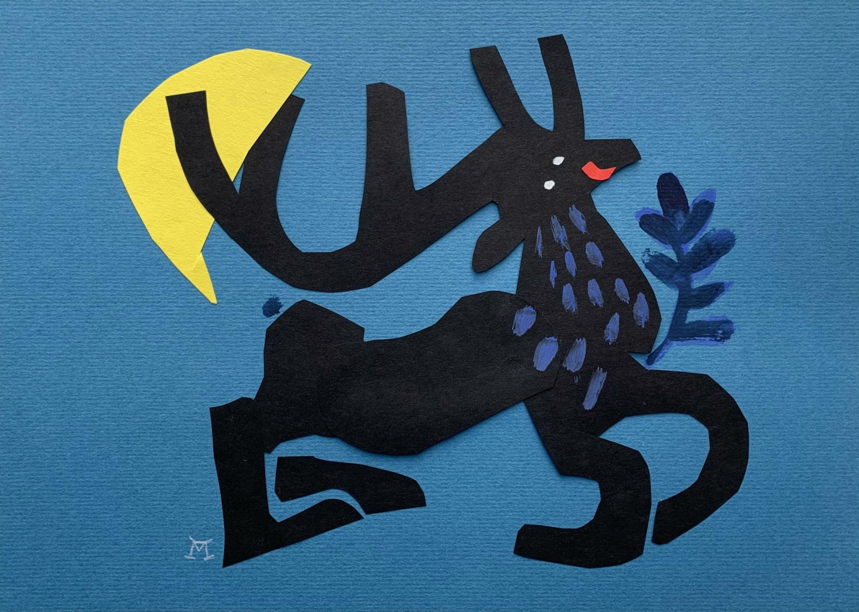 A deer - Papercut & gouache artwork, Colorful Animal, Fairy tale, Figurative - Mixed Media Art by Marianna Oklejak