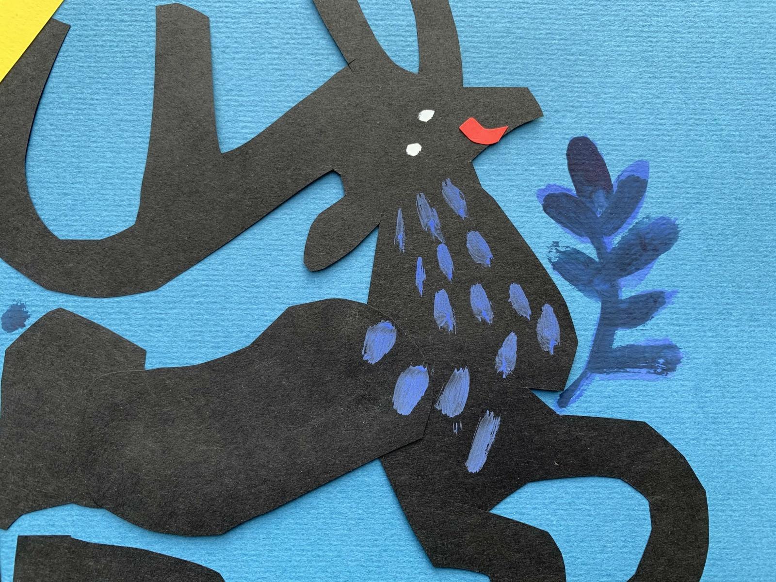 A deer - Papercut & gouache artwork, Colorful Animal, Fairy tale, Figurative 1