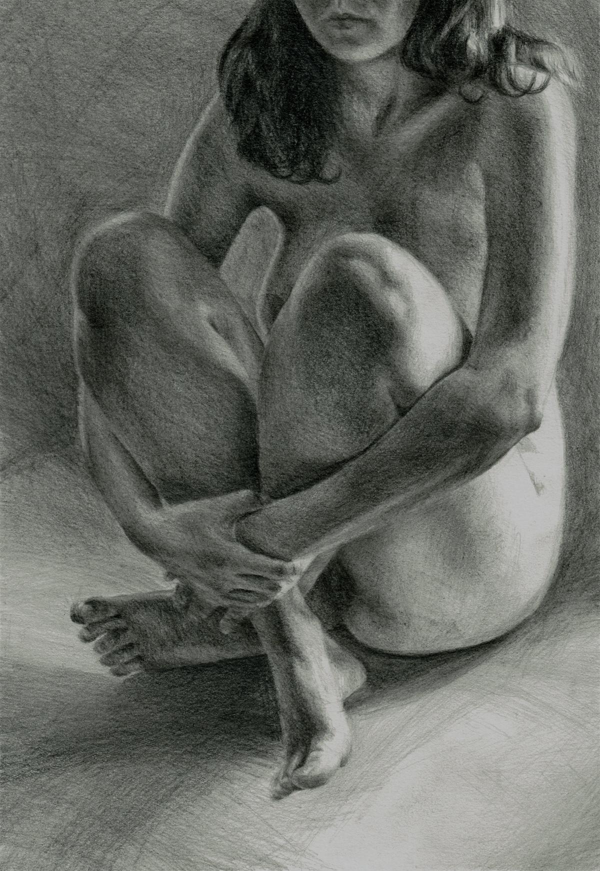 Aleksandra Kalisz Nude - Draft 4 - Polish Young Art, Realism, Drawing, Woman, Monochromatic