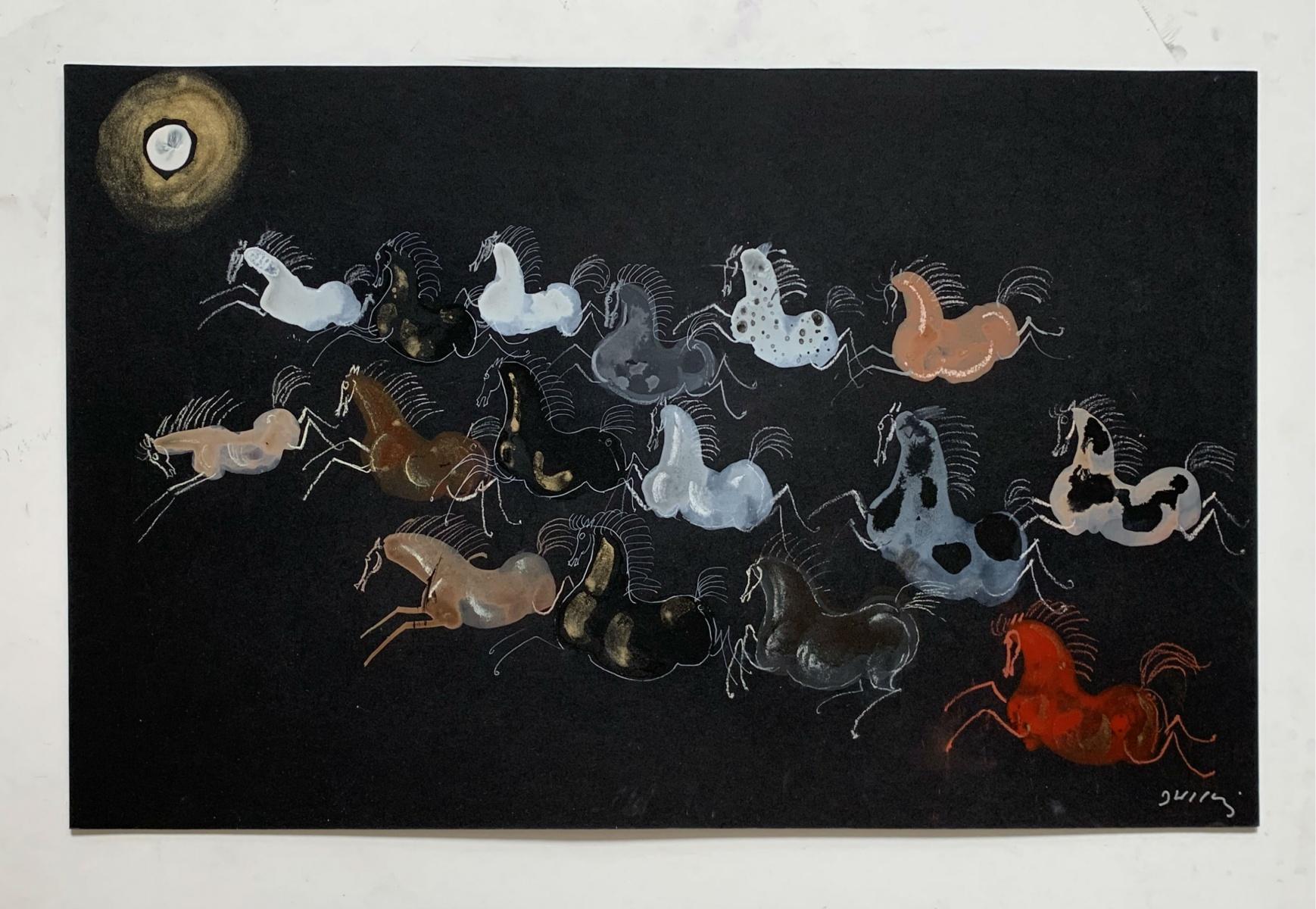 Horses - Contemporary art, Figurative Painting, Animals, Classics, Art master - Black Figurative Art by Jozef Wilkon