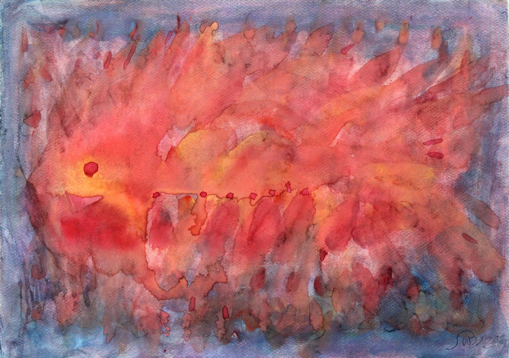 Ichtios - XX Century, Contemporary Abstract Watercolor Painting, Bright Colors 