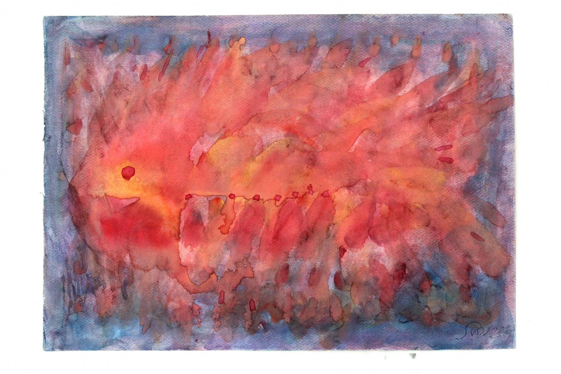 Ichtios - XX Jahrhundert, Zeitgenössische abstrakte Aquarellmalerei, leuchtende Farben  (Abstrakt), Art, von Wojciech Sadley