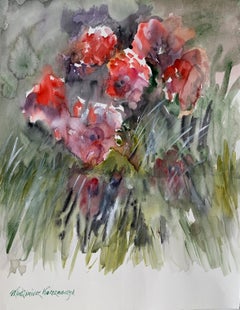 Bouquet - 21 century Figurative Watercolor painting, Still life, Flowers