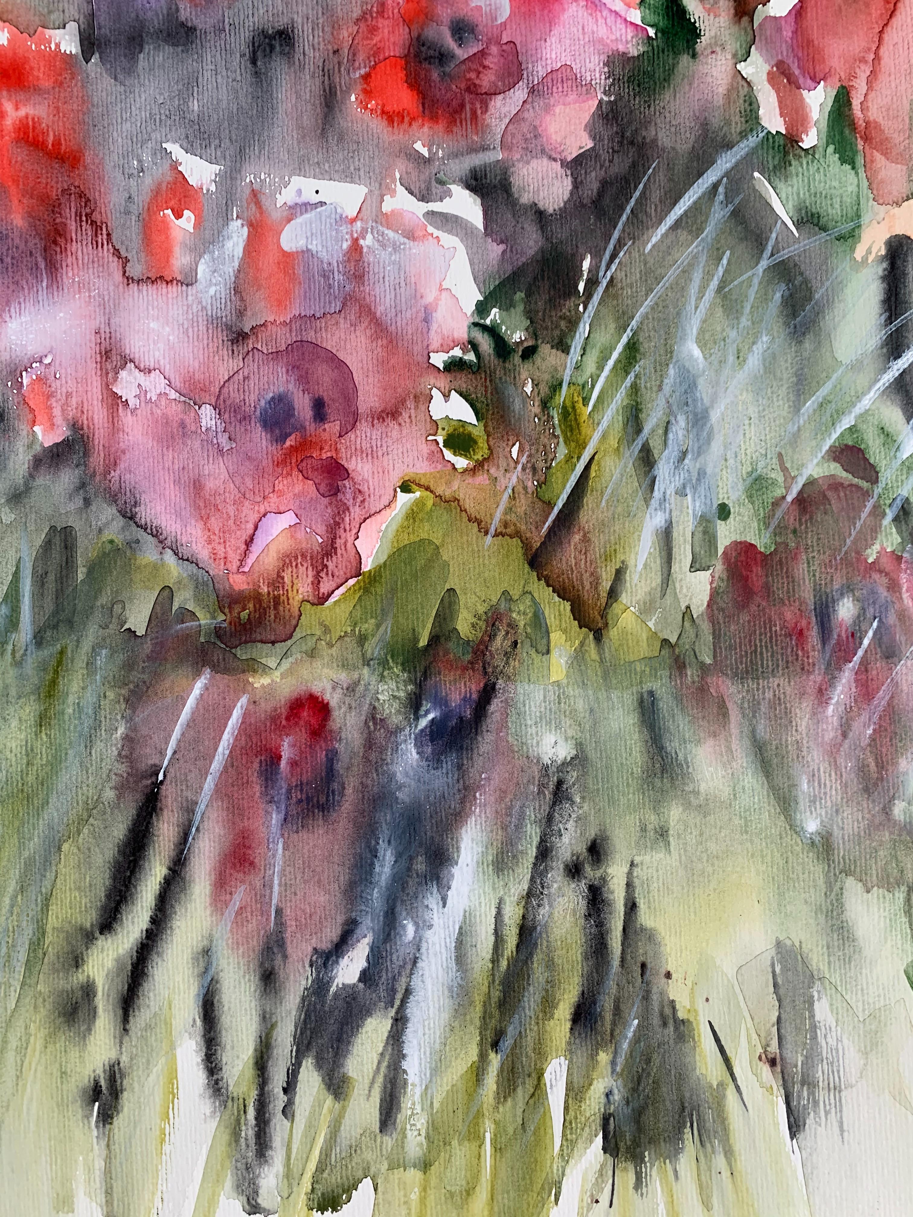 Ramo - Siglo 21 Pintura figurativa en acuarela, Naturaleza muerta, Flores - Landscape Art Gris de Włodzimierz Karczmarzyk