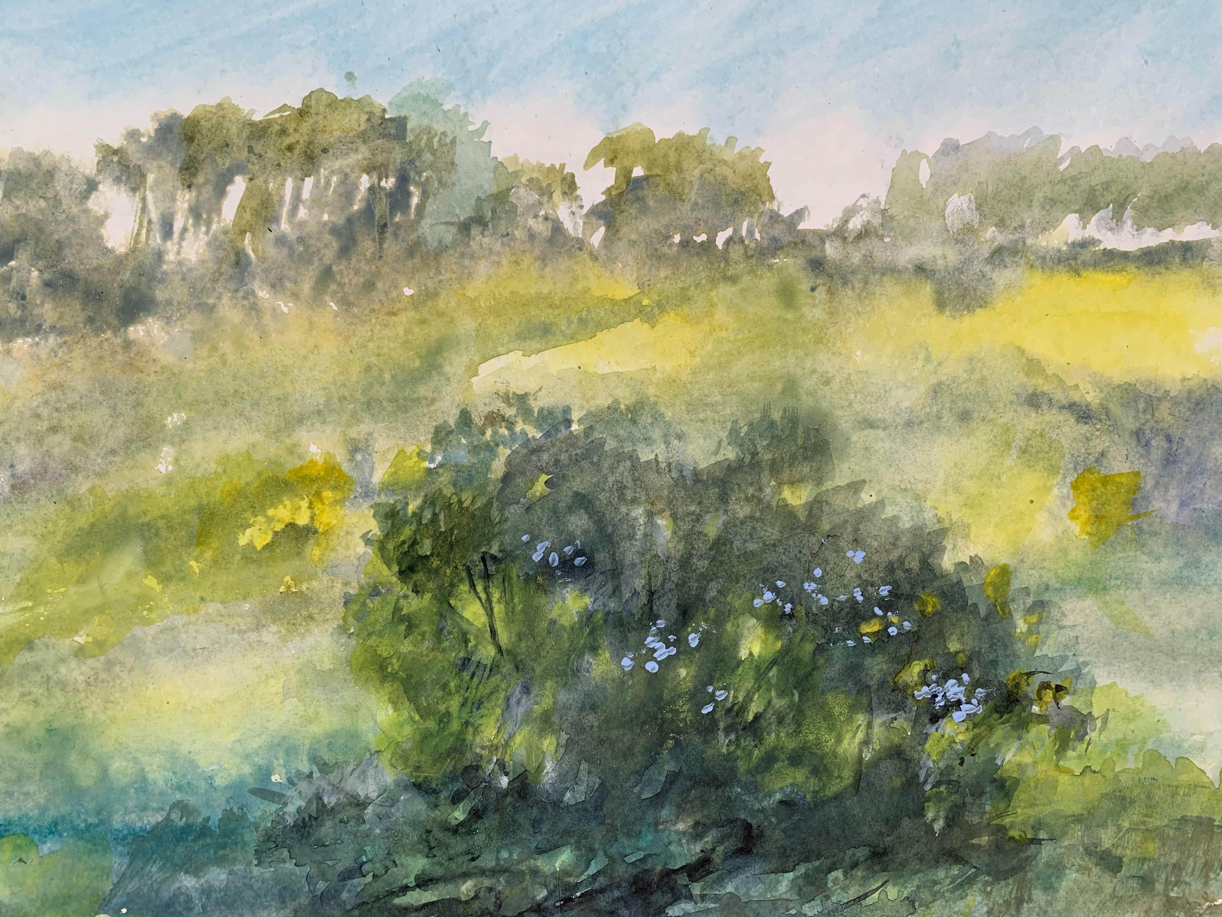 Landschaft - Figuratives Aquarellgemälde des 21. Jahrhunderts, Sunny, Warme Farben (Sonstige Kunststile), Art, von Włodzimierz Karczmarzyk