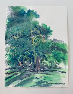 Paesaggio - Acquerello figurativo del 21° secolo, Alberi, Verde