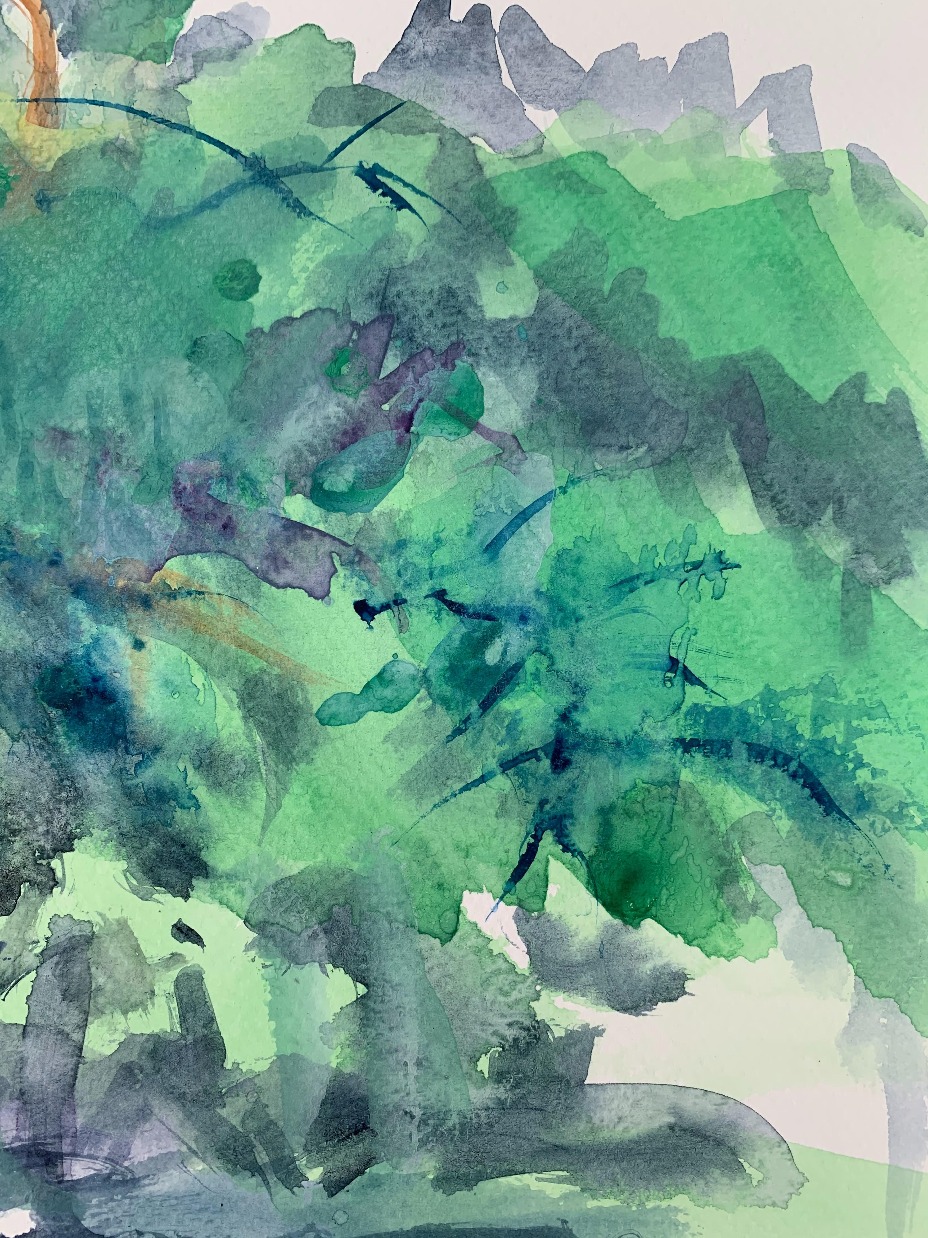 Paisaje - Siglo 21 Pintura figurativa en acuarela, Árboles, Verde en venta 2