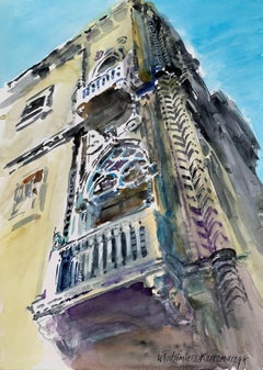 Beauty of Venetian palace - Figurative Watercolor painting, Architecture 
