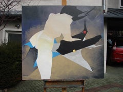 Figuratives und abstraktes Acryl-Gemälde „ Easy rider by night“ in lebhaften Farben