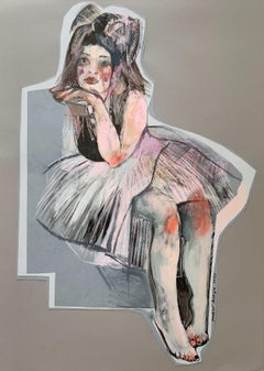Thoughtful - Woman, Figurative drawing, Pastel colours, Female figure
