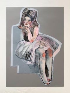 Thoughtful - Woman, Figurative drawing, Pastel colours, Female figure