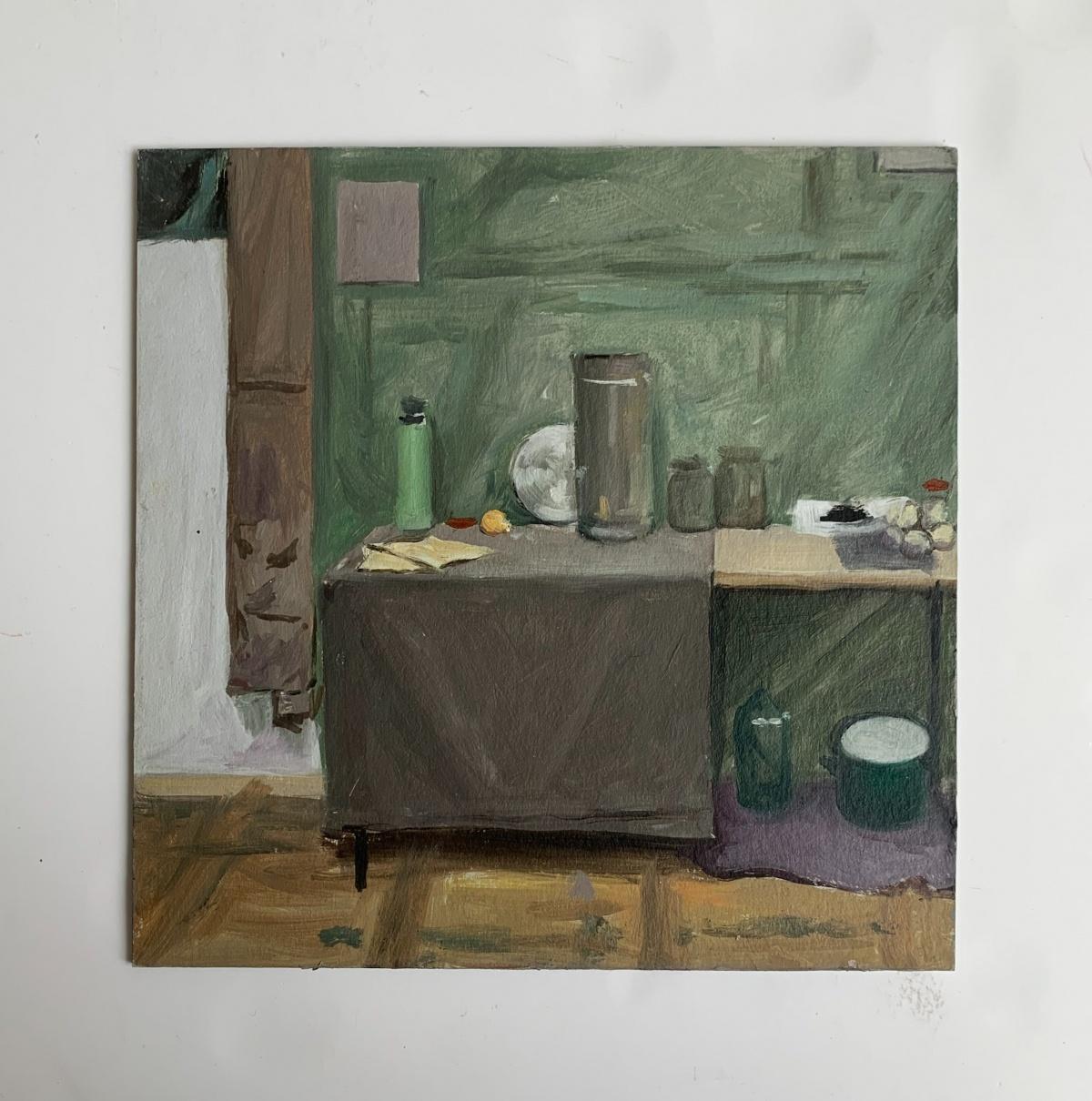 Still life with green - Figurative Oil Realistic painting Young artist, Interior - Painting by Agnieszka Staak-Janczarska