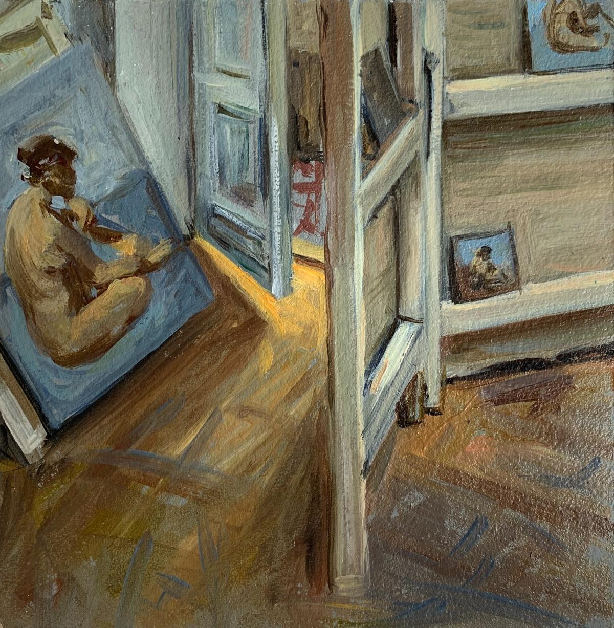 Agnieszka Staak-Janczarska Figurative Painting - An atelier - Figurative Oil Realistic painting, Young artist, Interior
