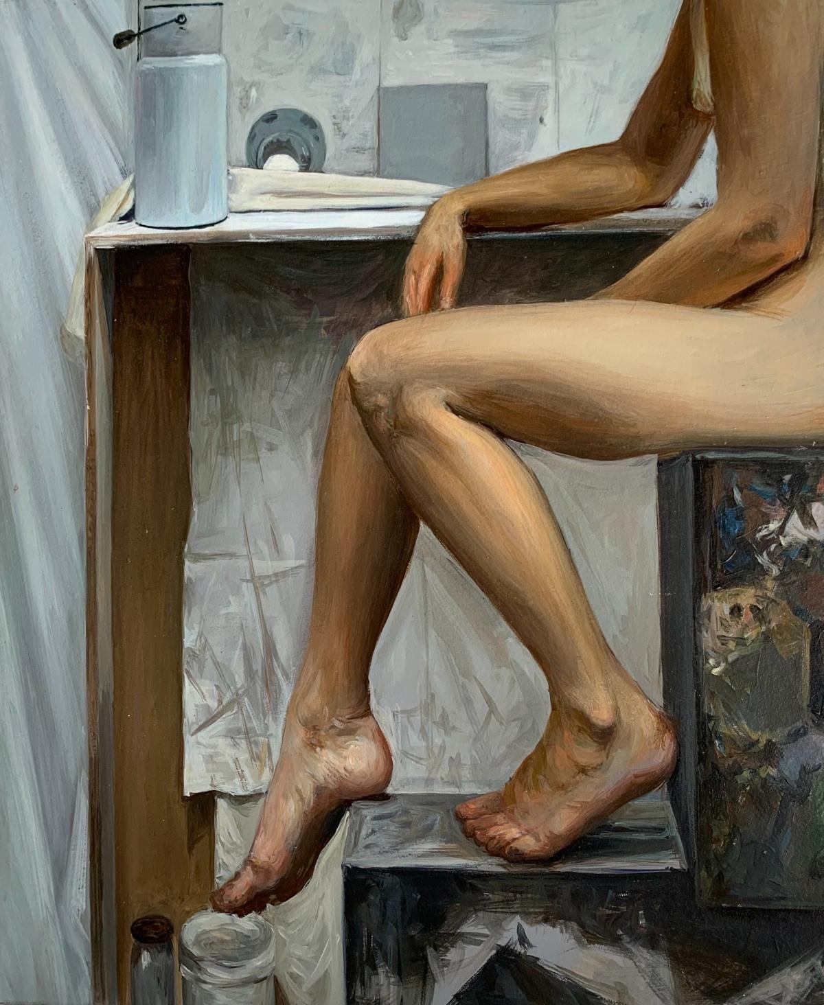 A sitting one - Figurative Oil Realistic painting, Young artist, Female nude