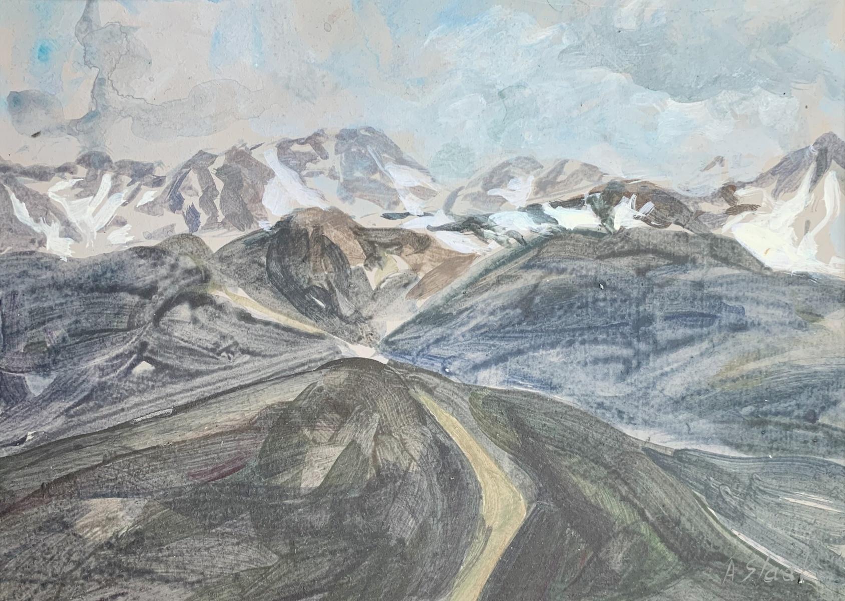Agnieszka Staak-Janczarska Figurative Painting - A landscape - Figurative Realistic painting, Mountain view, gouache