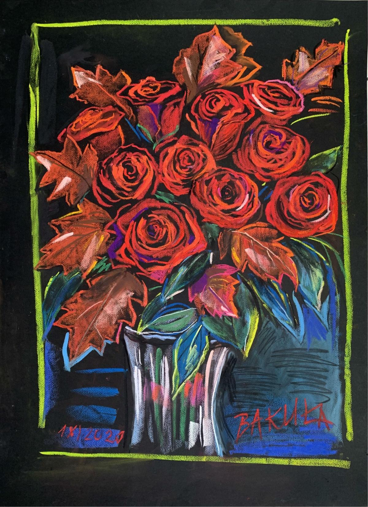 Figurative Art Hanna Bakuła - Flowers Antivirus - Drawing figuratif Pastel, Colorgul, Vibrant, Nature morte