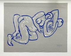 Une étreinte - Dessin contemporain, gouache et crayons sur papier, coloré