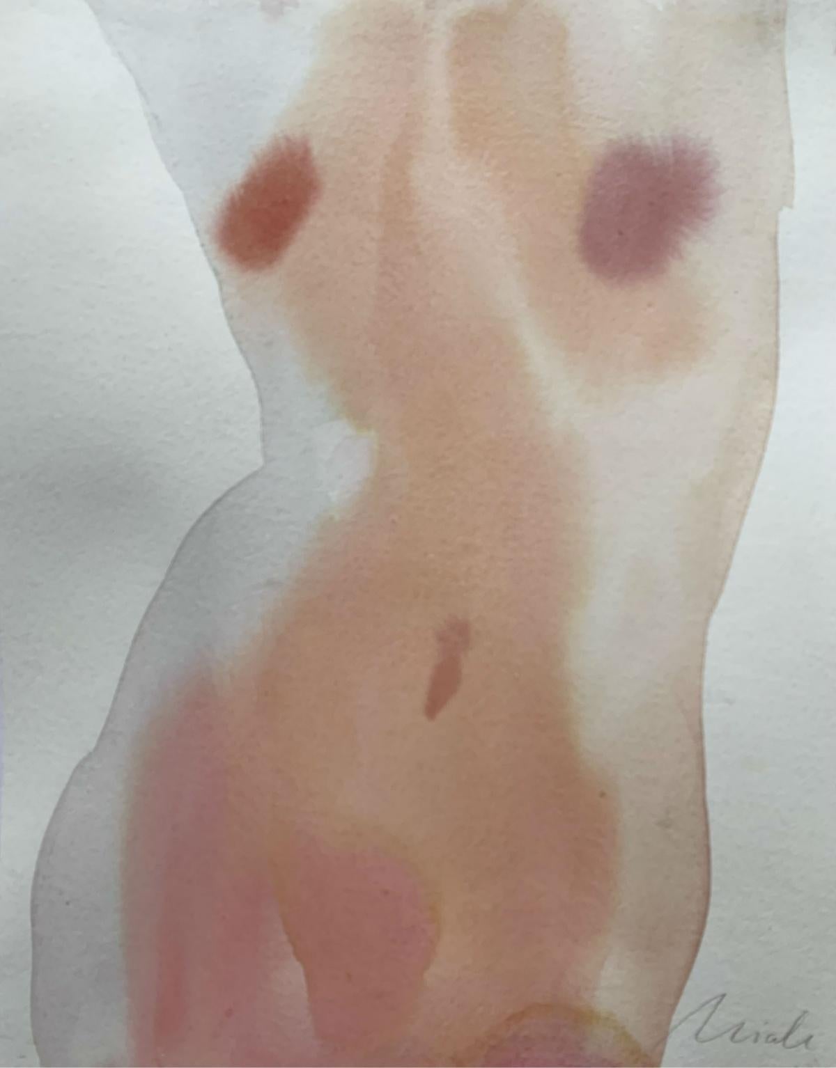 Nude - XXI Century, Watercolor Figurative Painting, Female Nude, Vertical - Art by Maria Iciak