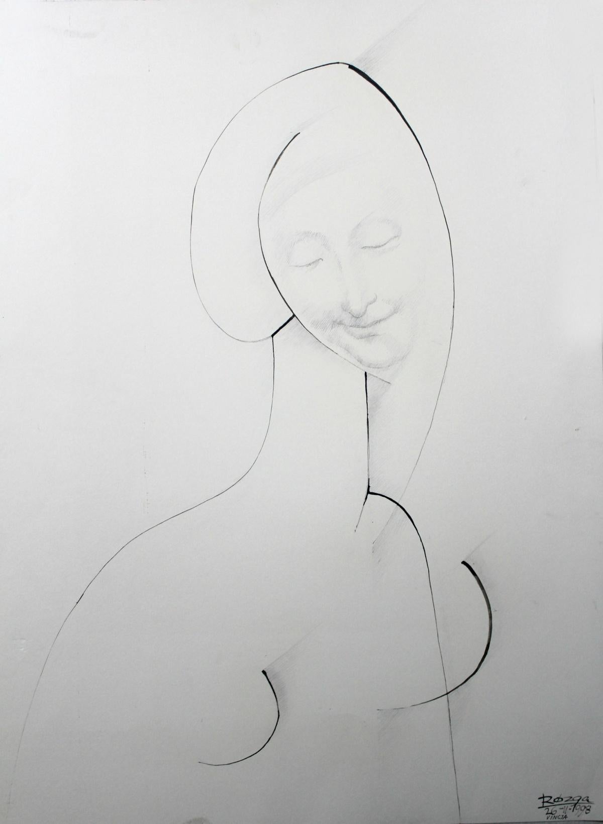 Leszek Rózga Portrait - Vinicja -  Figurative drawing, Surrealist portrait, Black & white, Minimalism